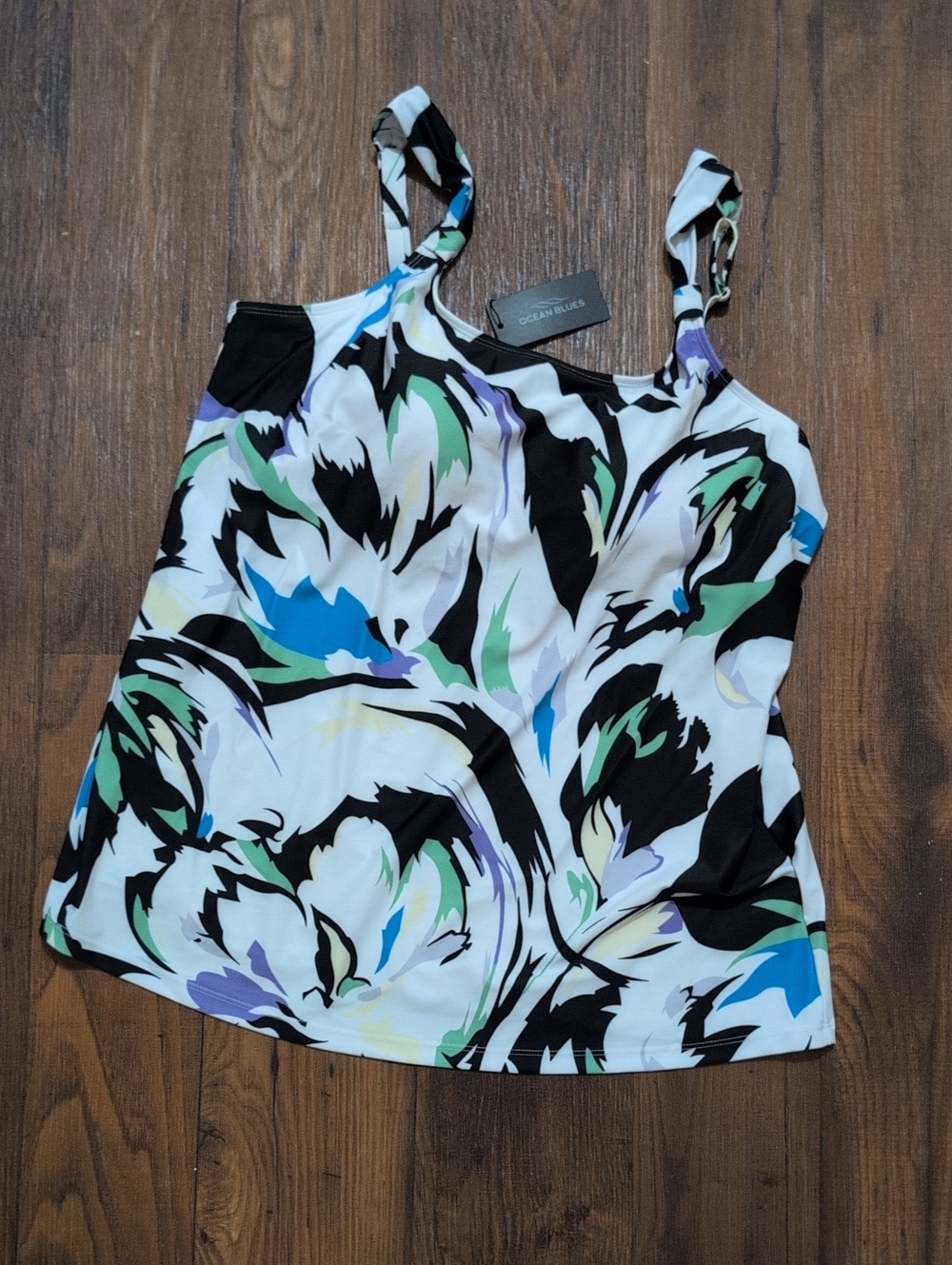 NWT Ocean Blues Abstract Floral Print Tankini Swim Top - XL - MSRP $129.99